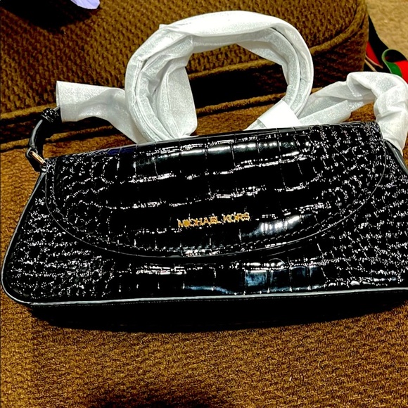 Michael Kors Handbags - Michael Kors Black Croc-Embossed Women's Bag Patent Leather